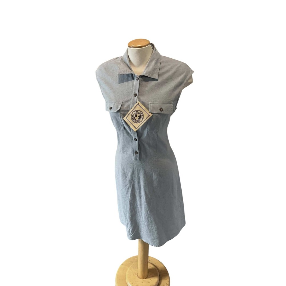 The Earth Collection‎ Sleeveless Button Front Tie Back Shirt Dress Light Blue L